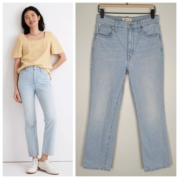 Madewell Size 27 Slim Demi Boot Jeans High Waist Crop Light Wash Blue - Picture 1 of 12